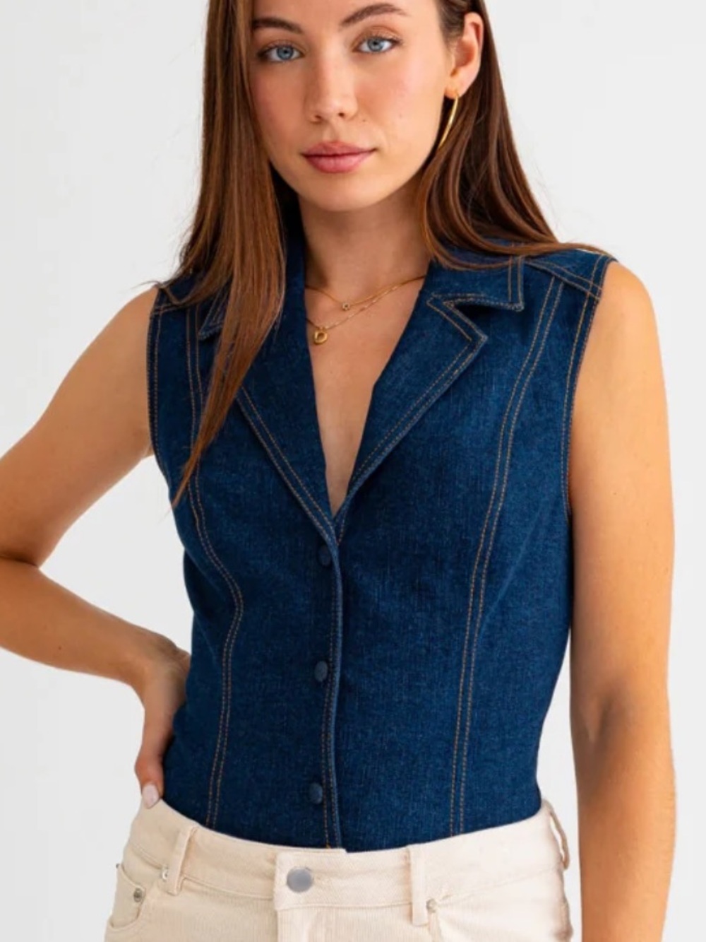 Le Lis Collection Sleeveless Denim Bodysuit